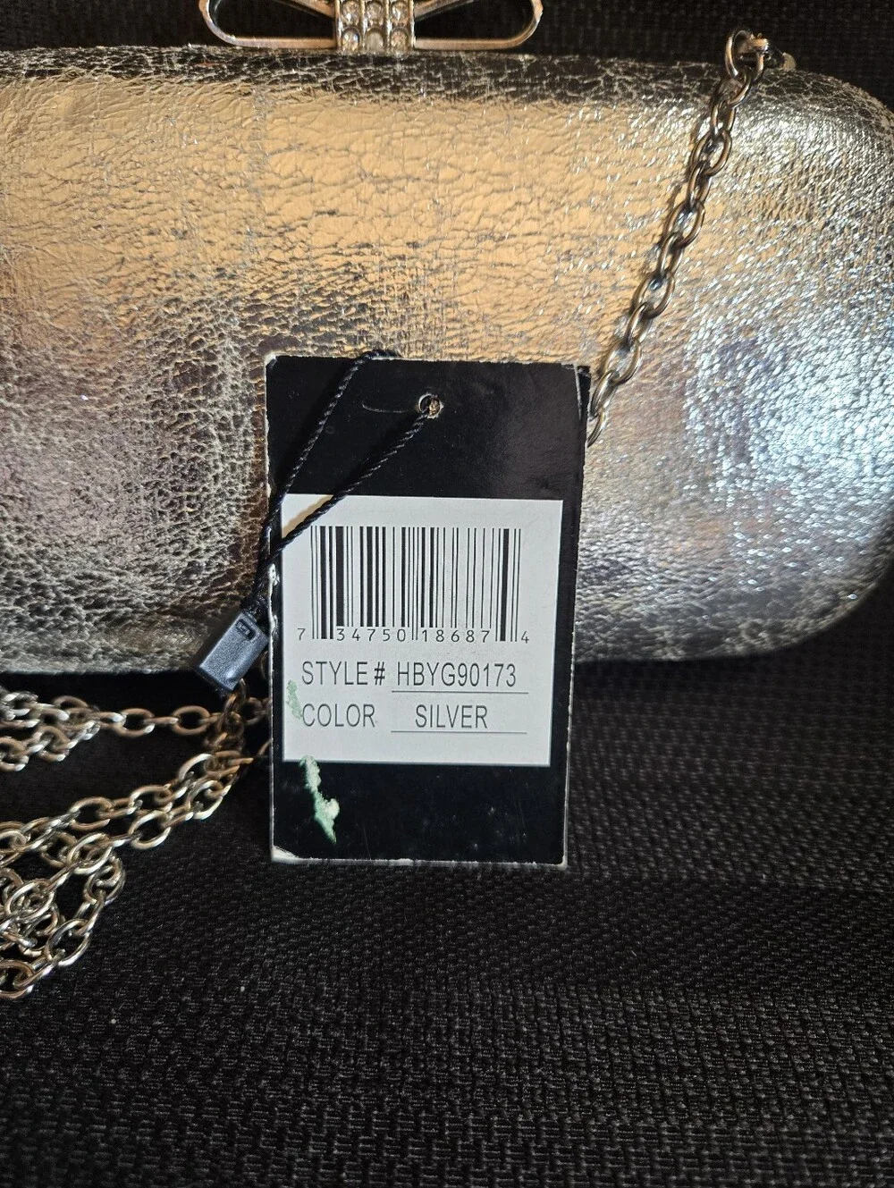 Harve Benard Silver Metallic Bow Clasp Chain Clutch NWT
